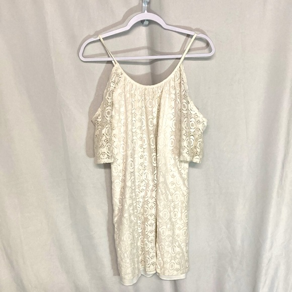 52-4 GB Gianni Bini white lace cold shoulder mini dress top L - Picture 7 of 9